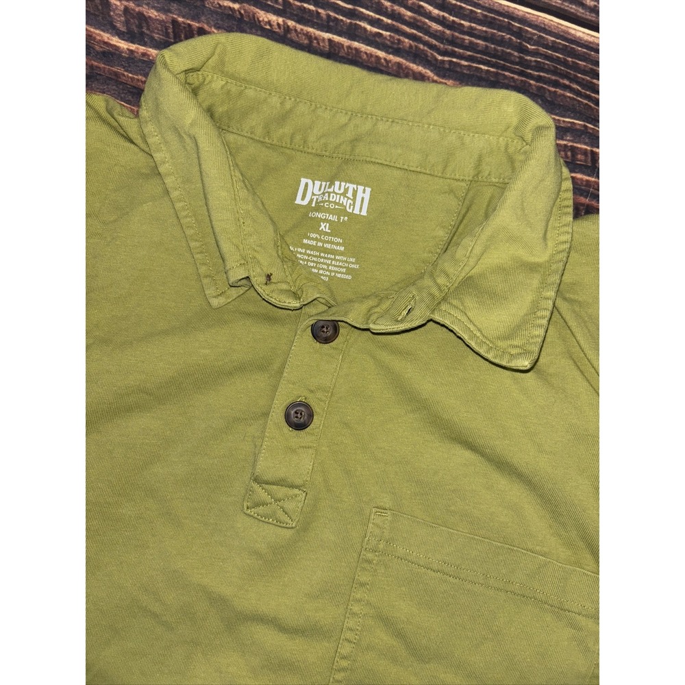 Duluth Trading Co Polo Shirt Mens XL Green Short Sleeve Longtail T Pocket